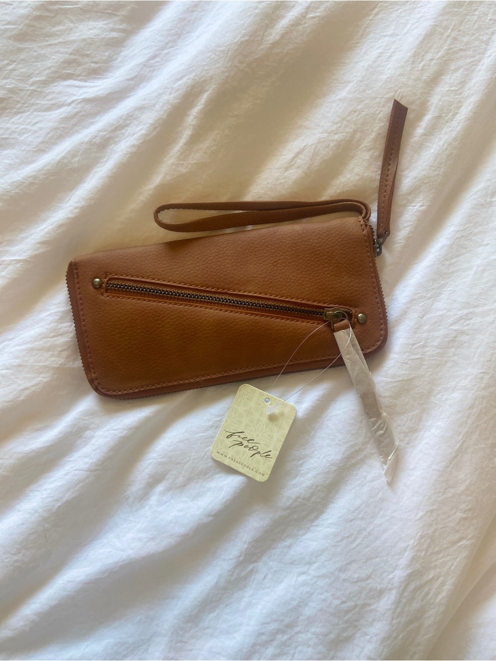 Free People Cognac Leather Wristlet Clutch